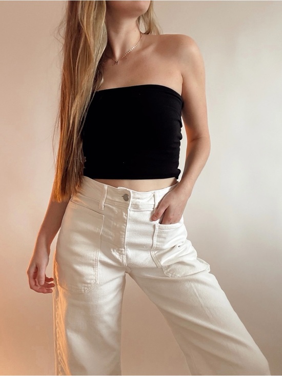 Just Black Denim - Just Black Denim Wide Leg Patch Pocket White Jeans | Size 28